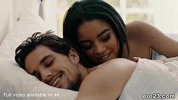 Draming of perfect sex, Maya Bijou rides ebony lover in spooning bliss