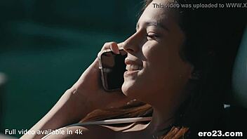 Draming of perfect sex, Maya Bijou rides ebony lover in spooning bliss