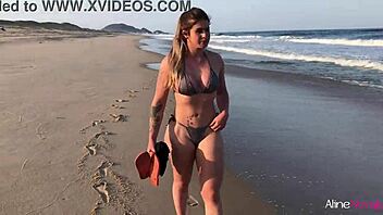 Blonde bent over on beach for gaping doggystyle