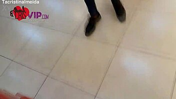 cristina almeida, the wife, flashes her hairy pussy to the salesman in the shoe store