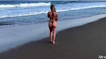 Blonde bent over on beach for gaping doggystyle