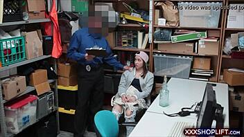 Young shoplifting girl having sex with security to get free