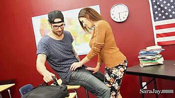 teacher sara jay gets slammed hard on her desk, damn!