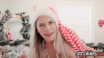 strokie's christmas handjob with santa and khloe kapri under the tree