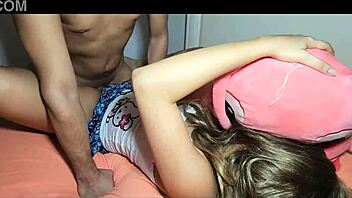 my stepfather catches me masturbating, so i offer my pussy to keep his silence from my stepmother, leading to cheating fuck with cum