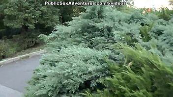 brunette shows her body on the street in front of everyone