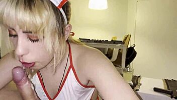 Slutty nurse gives sloppy facefuck blowjob to patient. Hospital antics get wild!