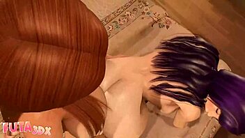 Futa3dx - Purple Haired Babe Gives Futa Blonde a Good Footjob