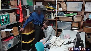 Young shoplifting girl having sex with security to get free
