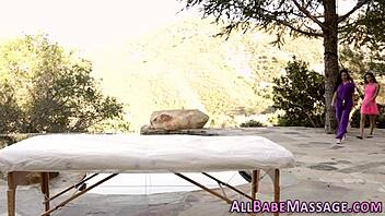 Horny masseuse receives outdoor oral pleasure.