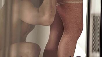 Gorgeous babe gets buttfucked in spoon pose with stockings