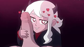 modeus the lustful demon helltaker sucks cock deepthroat cumshot on ass