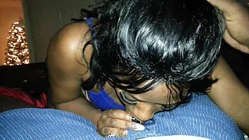 this ebony babe gives a sloppy homemade blowjob like a pro dick eater