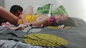 1125 - fucking white girl in yellow satin nightie pink satin panties dogging pov blowjob ass licking sexy stockings high heels