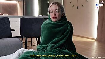 Stepsister shares bed on vacation, ends up with cum on her panties