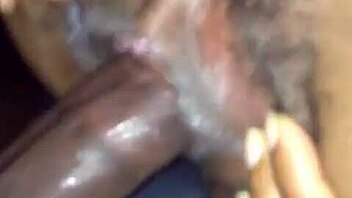 Watch this ebony's nut burst from big black cock?
