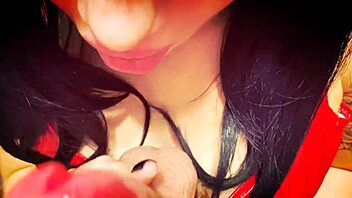 Dirty talking beauty gets a facial from her masked lover