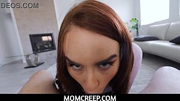 Stepmother gives blow job to step son in Momcreep video.