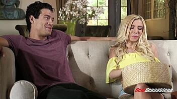 Tiny blonde stepsis begs for quickie cock with facial ball licking, cum swallowing, and face sitting