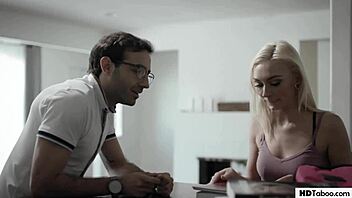 I cum on blonde Chloe Temple's small tits with my huge cock as her tutor