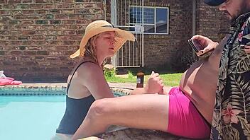 Blonde hotel girl sucks old fat guy's cock