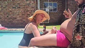 Blonde hotel girl sucks old fat guy's cock