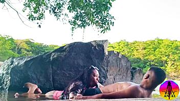 I got fucked by my lover in the river public spot and he came in my mouth