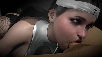 Непослушная монашка сосет член в дикой 3D аниме сцене
