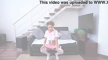 skinny petite brazilian girl larinha tries a huge cock on stage but it's too big for her