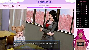 Visual novel game with Vtuber Lewdneko in a harem hotel scenario.