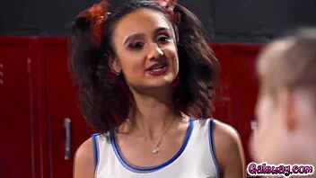 Cheerleaders Eliza Ibarra and Coco Lovelock got wild in locker room sex