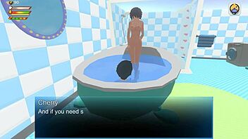 Femdom university cherry bathroom in 3D adult game