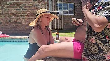 Blonde hotel girl sucks old fat guy's cock