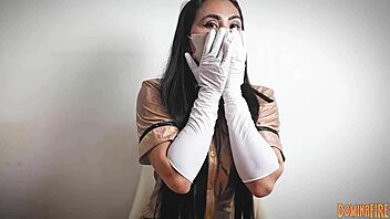 Nurse In Hospital Layers Latex Gloves For Femdom Fetish With Patient