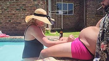 Blonde hotel girl sucks old fat guy's cock