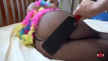 spanking turned into a hot cumshot on her fishnet ass... wow! 😲