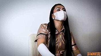 Nurse In Hospital Layers Latex Gloves For Femdom Fetish With Patient