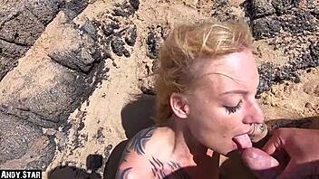 german blonde gives epic outdoor blowjob at beach!
