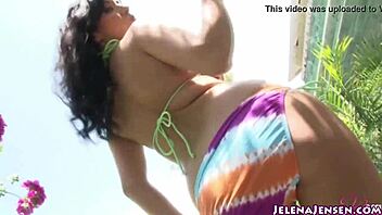 Jelena Jensen fingers herself outside on a hot day
