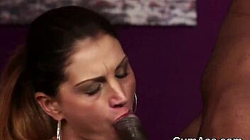 naughty babe gets a hot jizz shot on her face! 💦