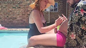 Blonde hotel girl sucks old fat guy's cock