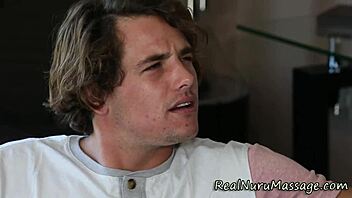 Asian masseuse gets cum covered in nuru massage