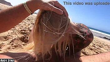 german blonde gives epic outdoor blowjob at beach!