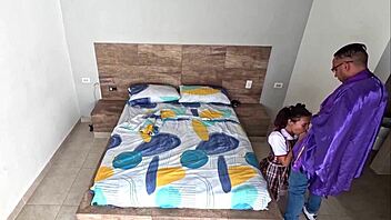 Amateur couple has Halloween sex in rich man’s bedroom