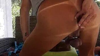 Outdoor solo pleasure with black toy