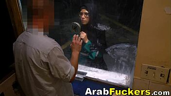 Arab woman with big tits takes two huge dicks for cash