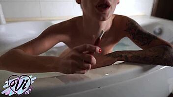 teen cums hard fingering in bathroom