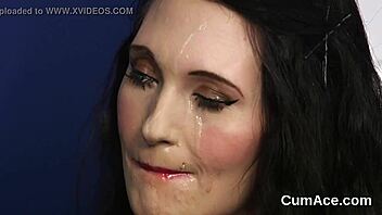 Horny Doll Takes Cumshot on Face and Swallows Every Drop of Jizz in Blowbang