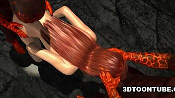 Watch this 3D babe take reptile cocks in every hole!