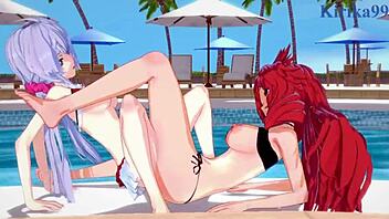 Kanade, Chris, and Tsubasa in intense lesbian play - Symphogear hentai